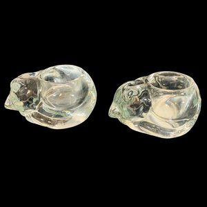VTG Set of 2 Sleeping Cat Indiana Glass Votive Candle Holder 3" Paper Weight USA